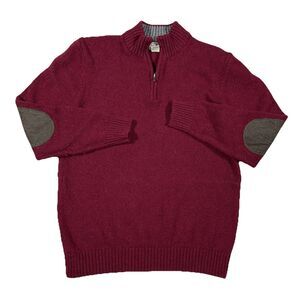 LL Bean Shetland Wool Elbow Patch Sweater Mens Size XL Rust Red 1/4 Zip